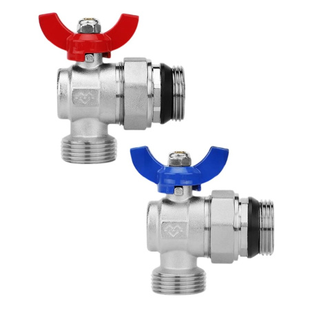 Кран шаровый угловой с американкой 1"НР бабочка (комплект 2 шт) VARMEGA