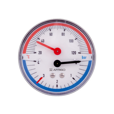 Термоманометр осевой TM 4 bar 20°С - 120°С 80 мм с отсечым клапаном 1/2"НР Afriso