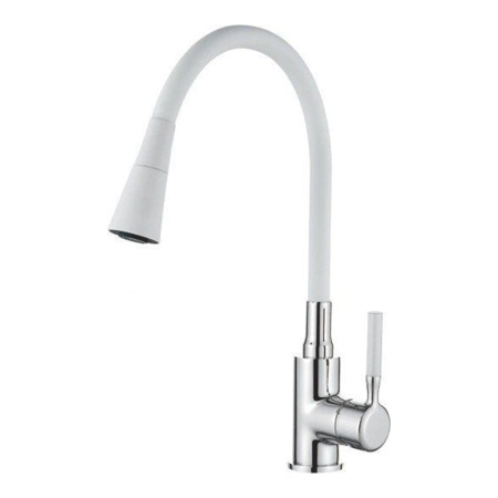 Смеситель для кухонной мойки Ledeme L4199-3 с гибким изливом белый