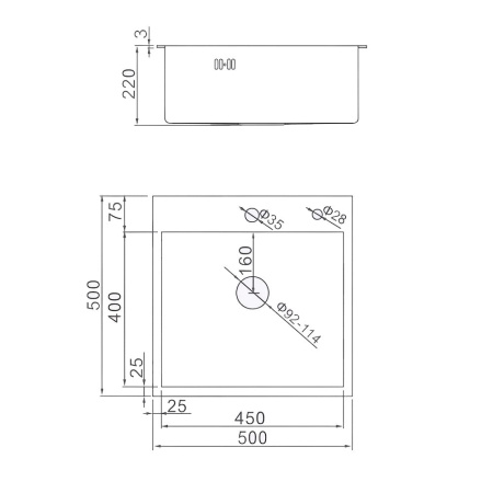 Мойка кухонная Diadonna ДS5050 (500 х 500 х 200мм)