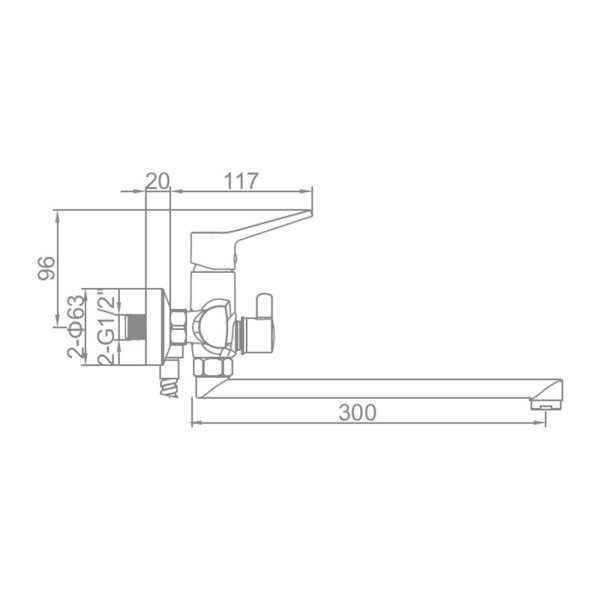 Смеситель для ванны Ledeme L2269 хром с длинным поворотным изливом 300 мм