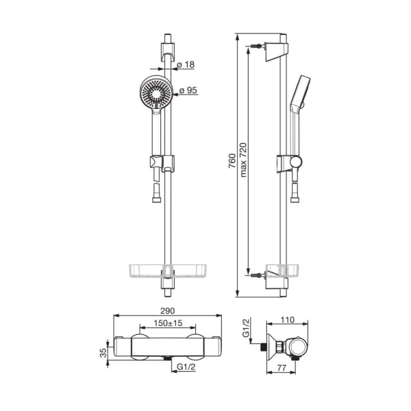 Смеситель для душа с гарнитуром Oras Nova 7413U