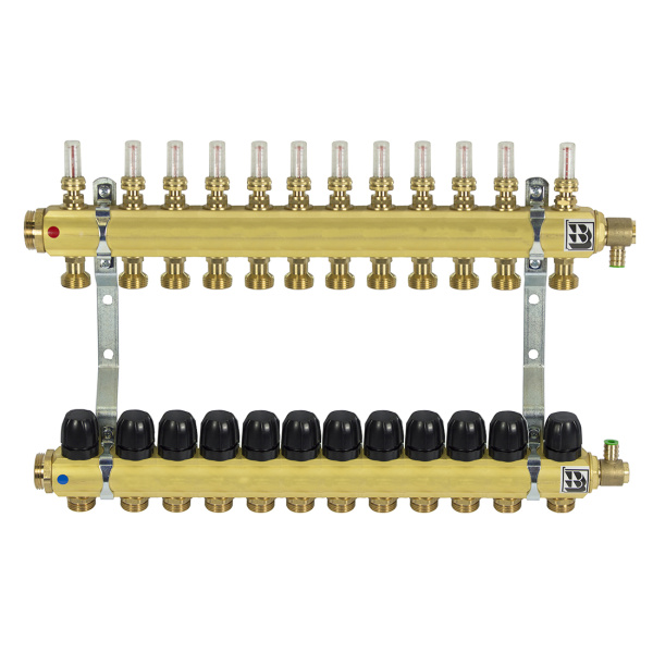 Коллектор латунный для теплого пола на 12 контуров Afriso