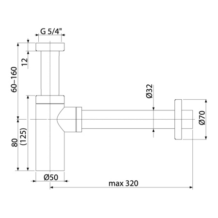 Сифон для умывальника DN32 AlcaPlast A400ANTIC цельнометаллический, бронза