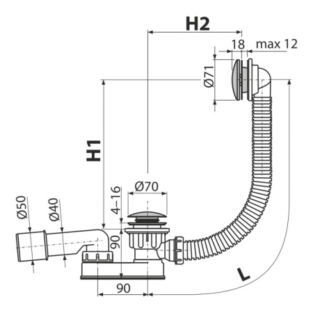 Сифон для ванны CLICK/CLACK Alcaplast A507CKM, 57 см Сифон для ванны CLICK/CLACK Alcaplast A507CKM, 57 см