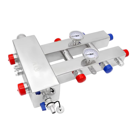 Гидравлический разделитель совмещенный с коллектором, 3 вых. квадратный (наржавеющая сталь) VIEIR
