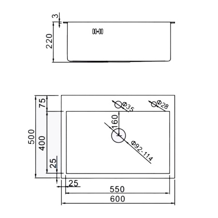 Мойка кухонная Diadonna ДS6050B (600 х 500 х 200мм)