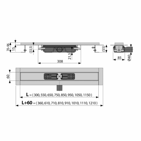 Трап для душа с порогами 1050 х 55 мм Alcaplast APZ101-1050