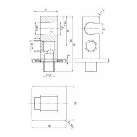 Угловое крепление для душа Deante CASCADA NAC_052K квадратное хром