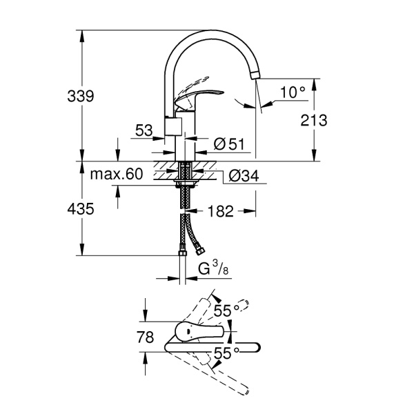 Смеситель для кухонной мойки Grohe Eurosmart 33202002 Смеситель для кухонной мойки Grohe Eurosmart 33202002