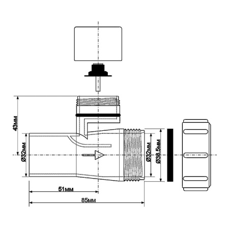 Фитинг с аэрационным клапаном 32мм McALPINE