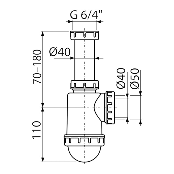 Сифон для мойки Alcaplast A443-DN50/40 с накидной гайкой 1 1/2"