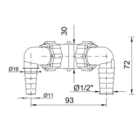 Колено с двумя штуцерами с обратным клапаном STYRON арт. STY-519-1 Колено с двумя штуцерами с обратным клапаном STYRON арт. STY-519-1