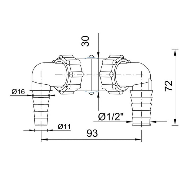Колено с двумя штуцерами с обратным клапаном STYRON арт. STY-519-1 Колено с двумя штуцерами с обратным клапаном STYRON арт. STY-519-1