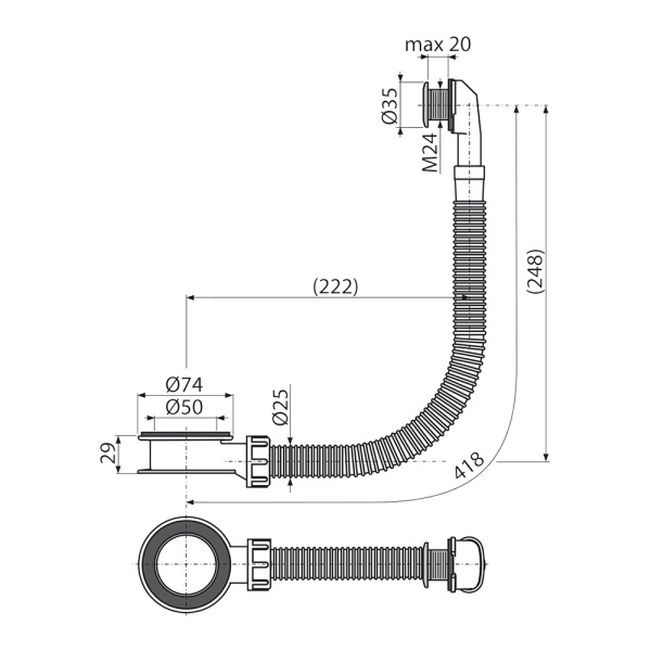 Слив-перелив для умывальника Alcaplast A328CR, хром Слив-перелив для умывальника Alcaplast A328CR, хром