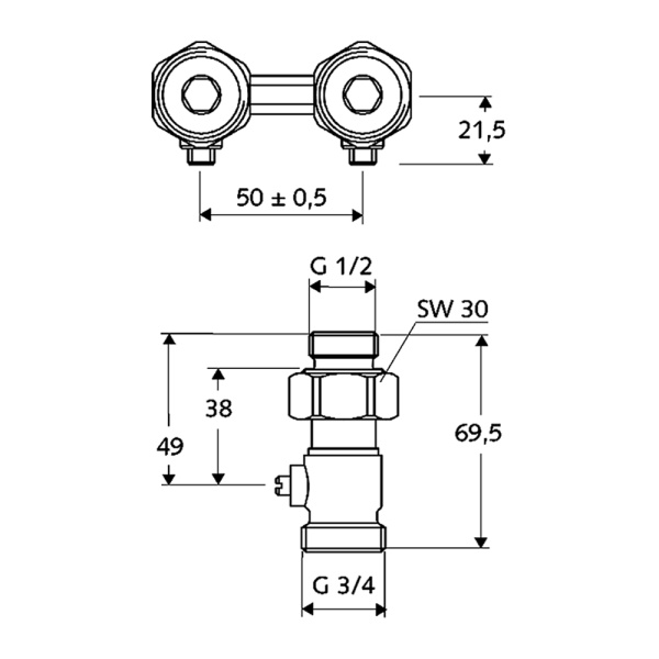 Клапан двухтрубный прямой 1/2" Schell 14 197 04 99