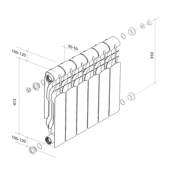 Радиатор отопления биметаллический REVOLUTION 350/80, 5 секций Royal Thermo