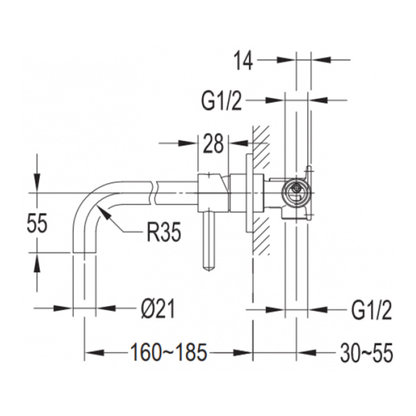 Смеситель для умывальника скрытого монтажа Omnires Y Y1215НCR
