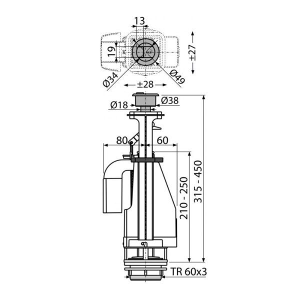 Сливной механизм Alcaplast A08 с двойной кнопкой для керамического бачка