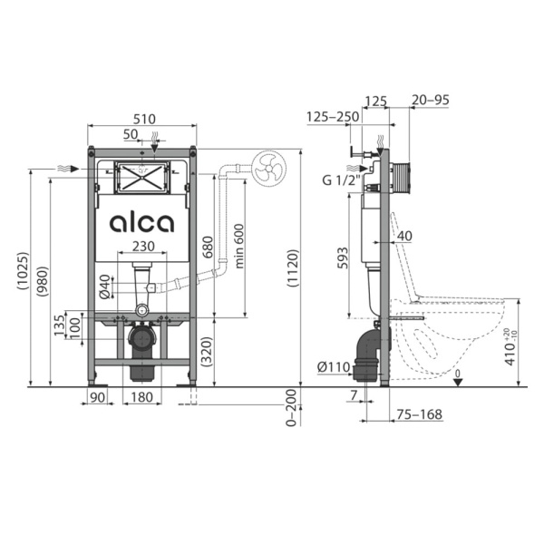 Инсталляция для подвесного унитаза Alcaplast AM101/1120 Инсталляция для подвесного унитаза Alcaplast AM101/1120