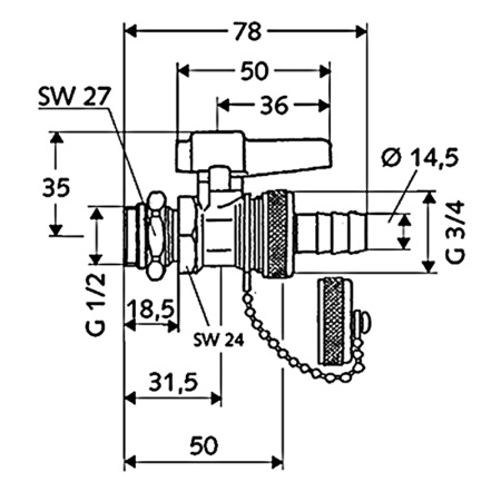 Кран шаровой 1/2 НР сливной со штуцером 14,5 мм Schell