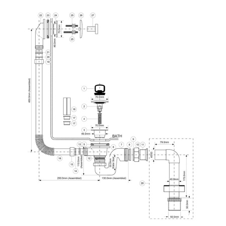 Сифон для ванны McAlpine BRASSTRAP-50-СВ, хромированная латунь