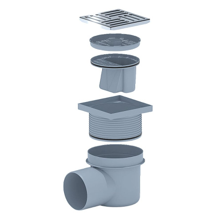 Трап для душа регулируемый горизонтальный АНИПласт ТQ1612 DN110 с "сухим" затвором и решеткой 150х150 из нержавеющей стали