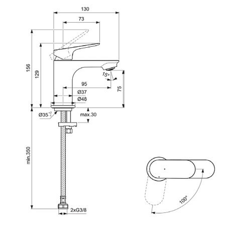 Смеситель для раковины Ideal Standard CeraLife O (h75) BE001AA, хром