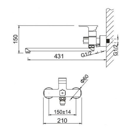 Смеситель для ванны Gerhans K13108 с длинным изливом