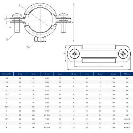 Хомут для труб 1" (32-37) М8 TANERS