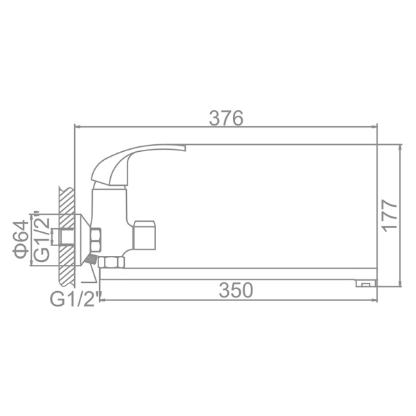 Смеситель для ванны Ledeme L2235 с длинным изливом 350 мм хром