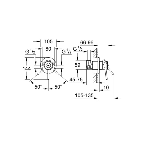 Встраиваемый смеситель для душа Grohe BauClassic 29048000 Встраиваемый смеситель для душа Grohe BauClassic 29048000