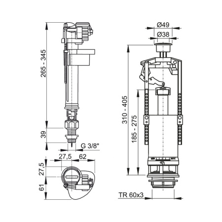 Выпускной комплект нижний Alcaplast SA2000SK 3/8" CHROM со стоп кнопкой и металлической резьбой