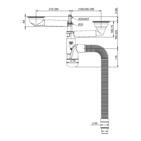 Двойной сифон Flexloc для кухни с круглым выпуском и прямоугольным переливом 3.5" Prevex Двойной сифон Flexloc для кухни с круглым выпуском и прямоугольным переливом 3.5" Prevex