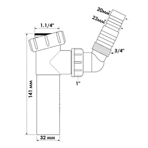Вставка в сифон для подключения стиральной и посудомоечной машины, 1 1/4”х32 мм McALPINE