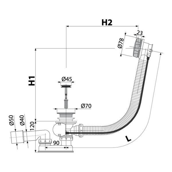Сифон для ванны AlcaPlast A55ANTIC бронза, 57 см Сифон для ванны AlcaPlast A55ANTIC бронза, 57 см