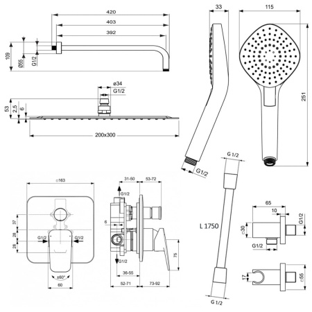 Душевой комплект Ideal Standard Ceraplan (300 х 200 см)