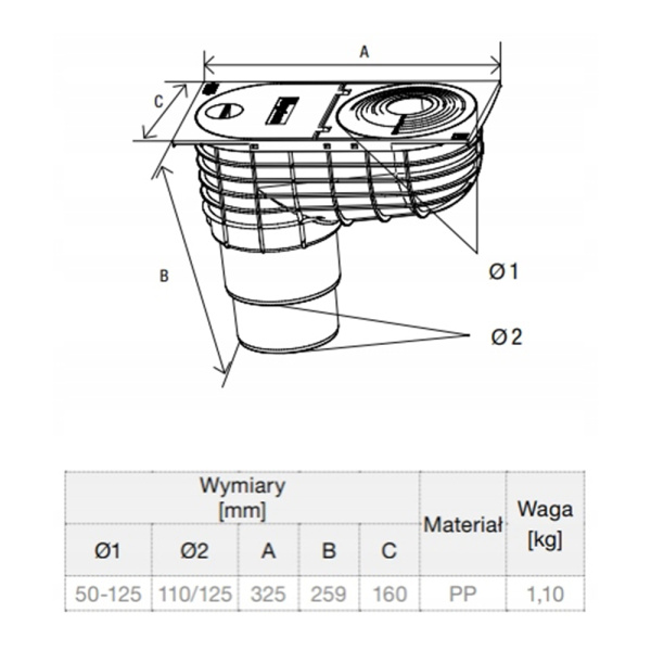 Ливнеприемник Q3 прямой 110-125 Серый Capricorn