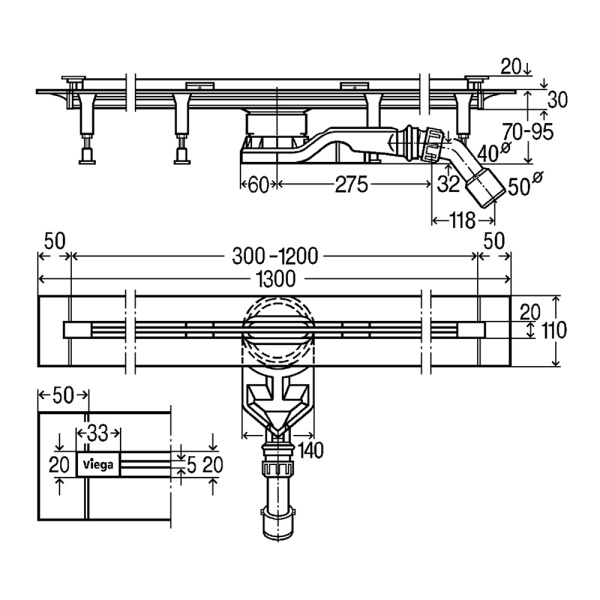 Душевой лоток произвольно укорачиваемый 70 мм DN40/50 Advantix Vario Viega