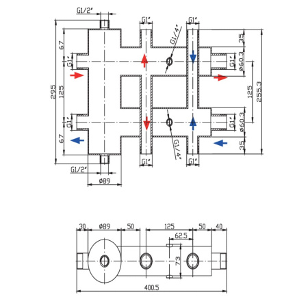 Гидравлический разделитель совмещенный с коллектором, 3 вых. (наржавеющая сталь) VIEIR