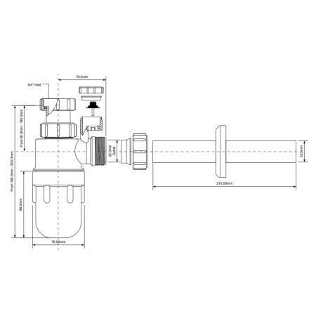 Полусифон для умывальника McALPINE 1 1/4" х 32 мм с воздушным клапаном