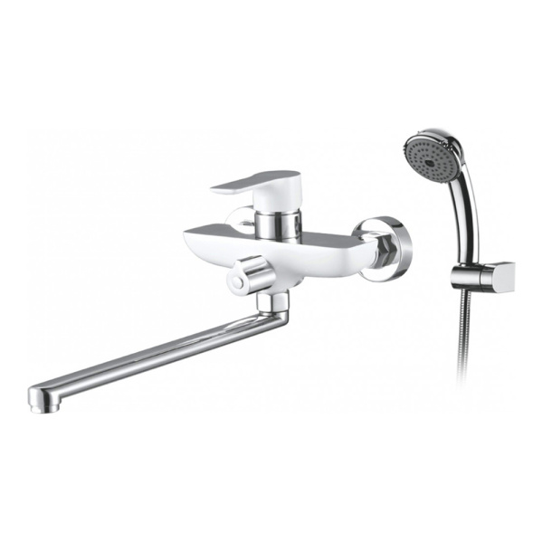 Смеситель для ванны Gerhans K13115W с длинным изливом белый хром