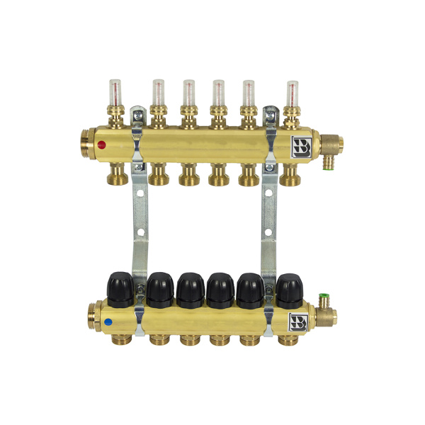 Коллектор латунный для теплого пола на 6 контуров Afriso