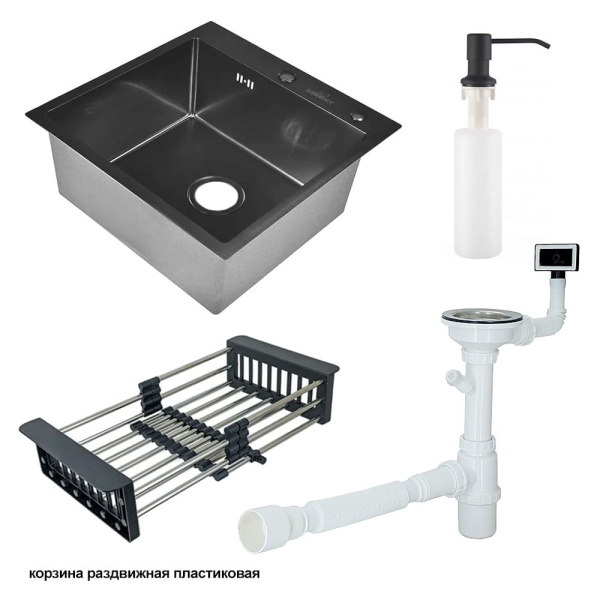 Мойка кухонная WISENT WS-35848B Графит (580 х 480 х 220 мм)