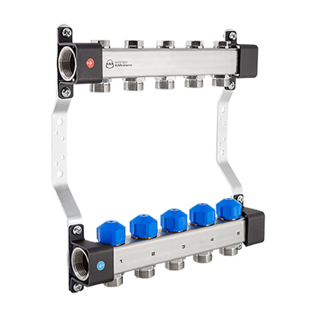 Коллектор на 8 контуров из нержавеющей стали KAN-therm InoxFlow UVS с вентилями  для сервоприводов
