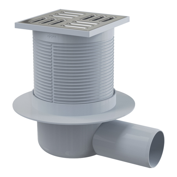 Трап душевой Alcaplast APV31 105 х 105/50 мм со стальной решеткой, боковой Трап душевой Alcaplast APV31 105 х 105/50 мм со стальной решеткой, боковой