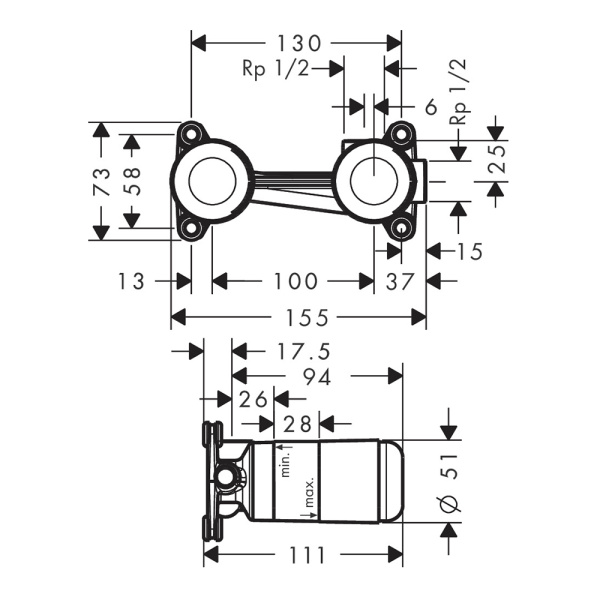 Скрытая часть смесителя для умывальника Hansgrohe Novus 13622180