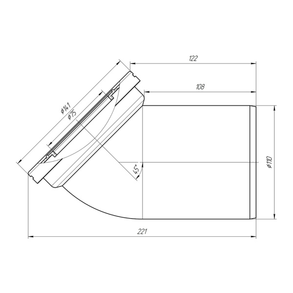 Фановая труба 110 х 45° для унитаза W4220 АНИ пласт