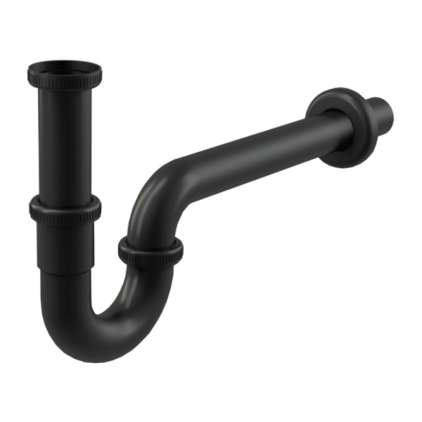 Сифон для умывальника с гайкой DN32 AlcaPlast A4320BLACK цельнометаллический, черный