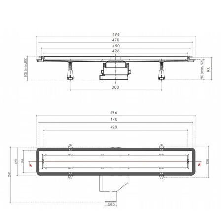 Душевой трап линейный 450 мм 2в1 Pestan Premium Line WHITE GLASS (белое стекло / хром матовый)